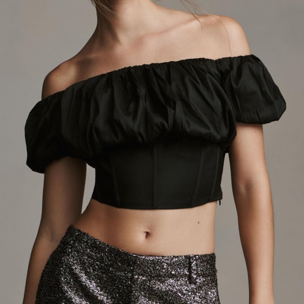 NWT Maeve Puff-Sleeve Off-The-Shoulder Corset Top